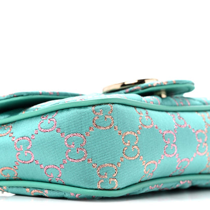 Canvas Lame GG Monogram Super Mini GG Marmont Shoulder Bag Turquoise Multicolor