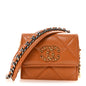 Lambskin Quilted Chanel 19 Flap Coin Purse With Chain Light Brown