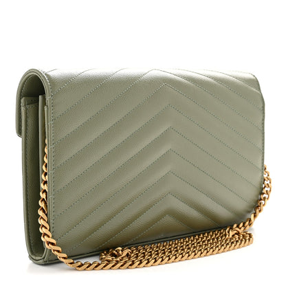 Grain De Poudre Matelasse Chevron Monogram Chain Wallet Light Sage