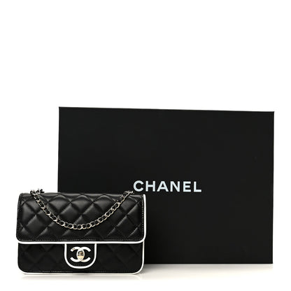 Lambskin Quilted Resin CC Mini Flap Bag Black White