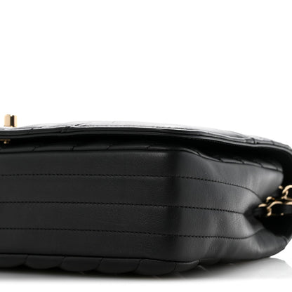 Calfskin Chevron Quilted Large Statement Flap Black