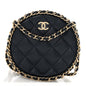 Lambskin Quilted Chain Around CC Round Clutch With Chain Navy