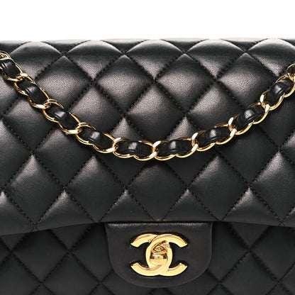 Lambskin Quilted Medium Double Flap Black