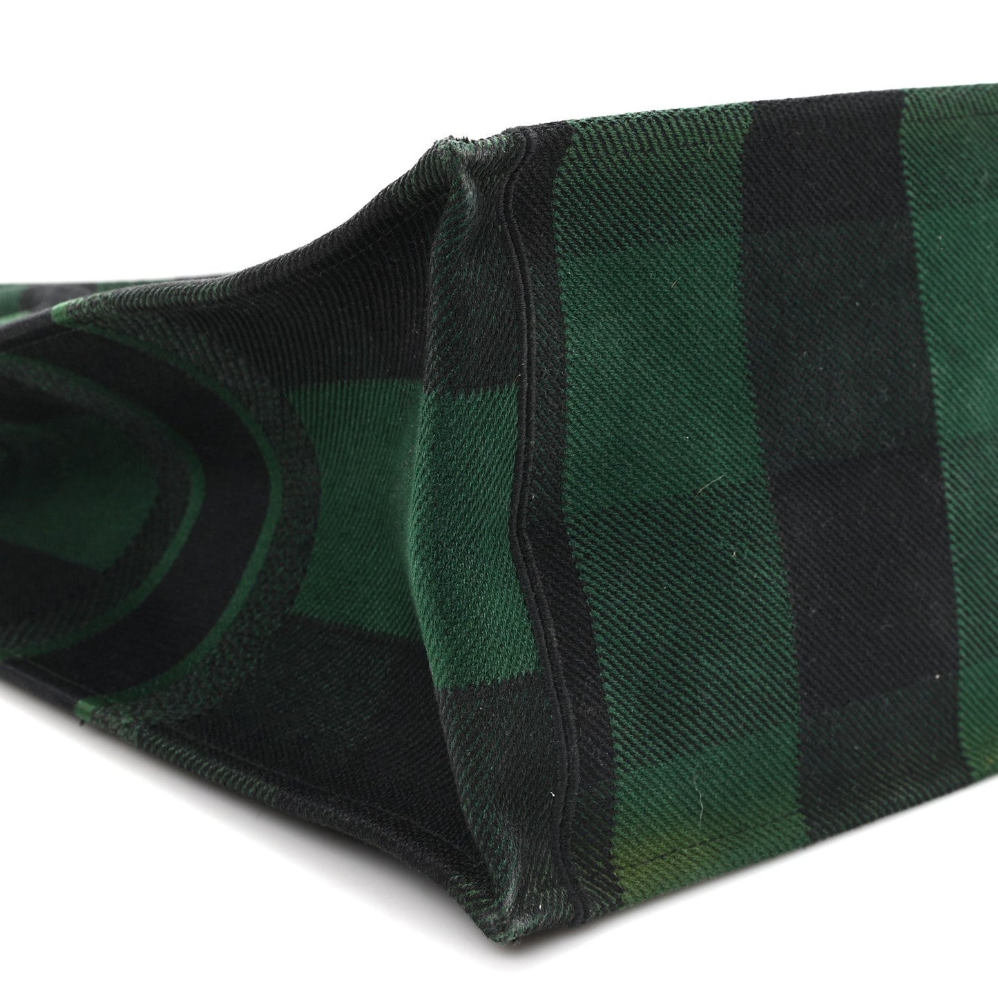 Canvas Embroidered Large Checkered Book Tote Black Green