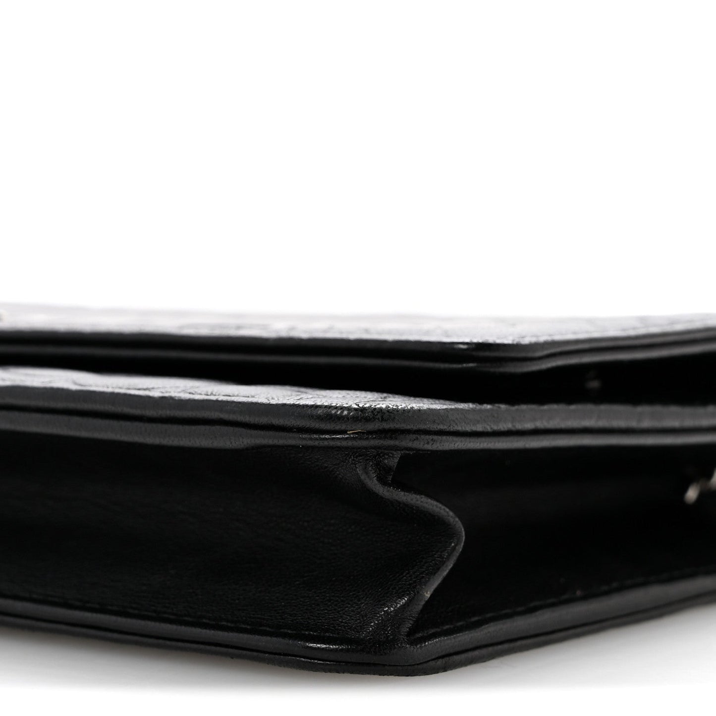 Lambskin Camellia Embossed Wallet On Chain WOC Black