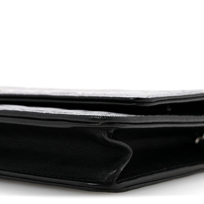 Lambskin Camellia Embossed Wallet On Chain WOC Black