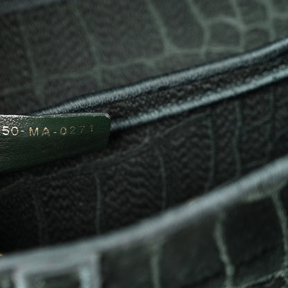 Velvet Crocodile Effect Saddle Bag Green