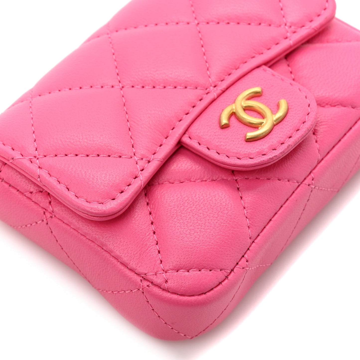 Lambskin Enamel Quilted Mini Chain Belt Bag Pink