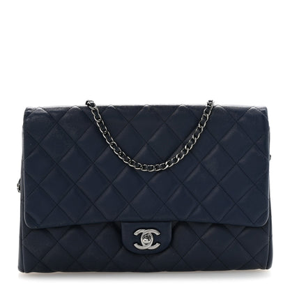 Lambskin Quilted Clutch with Chain Flap Navy