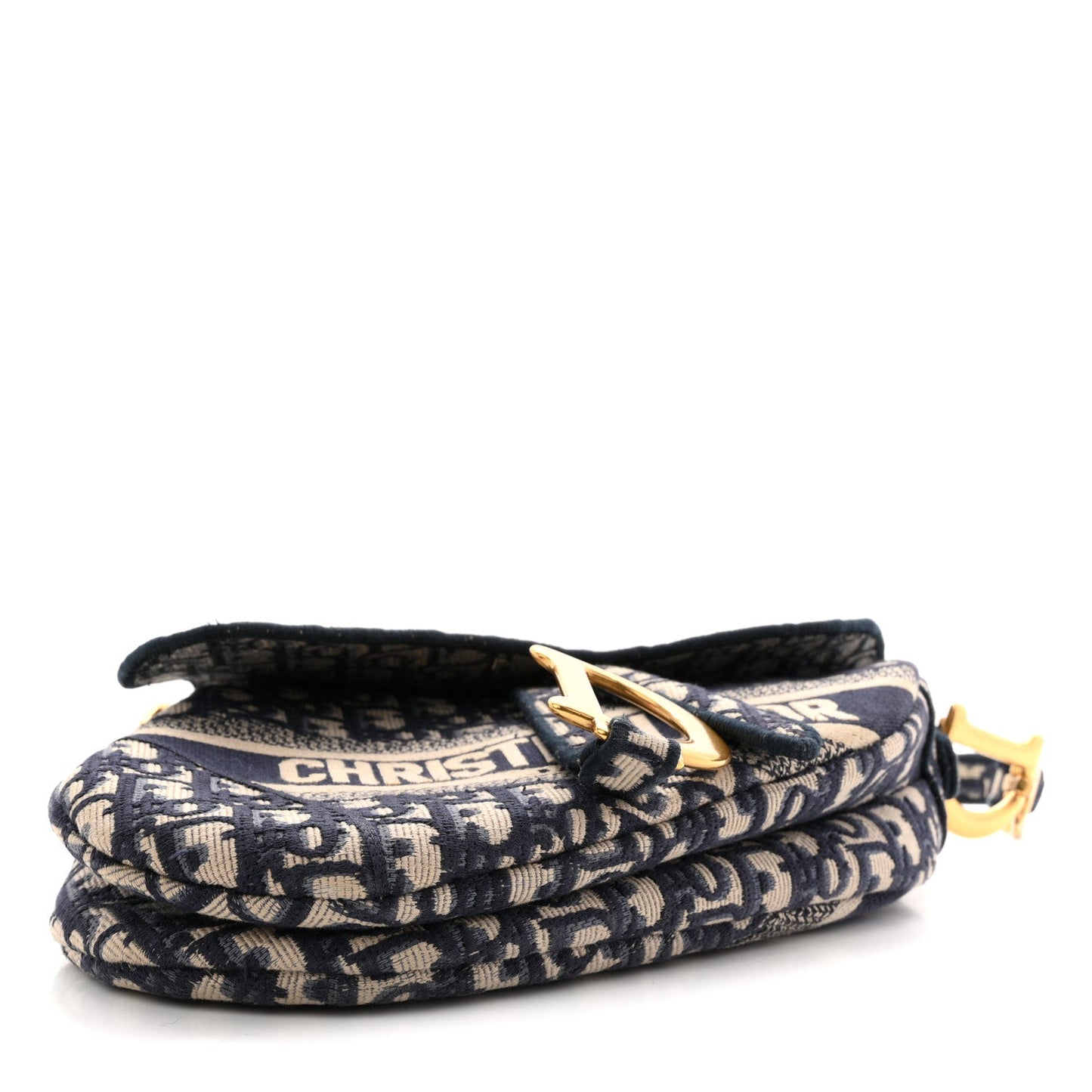 Oblique Embroidered Saddle Bag Blue