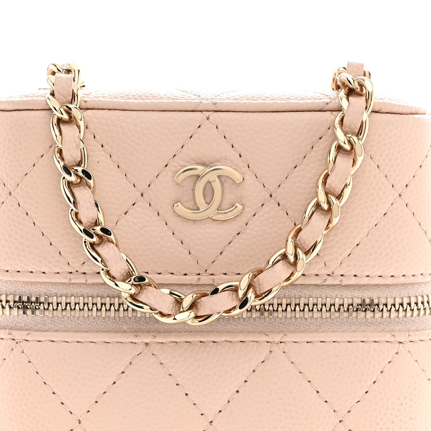 Caviar Quilted Phone Holder With Chain Light Pink