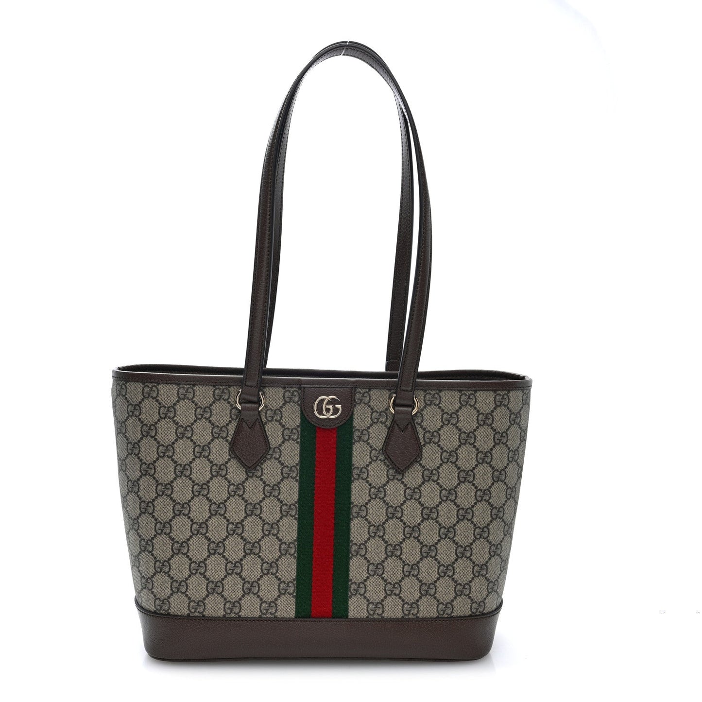GG Supreme Monogram Textured Calfskin Web Small Ophidia Shoulder Tote Bag Beige Ebony New Acero
