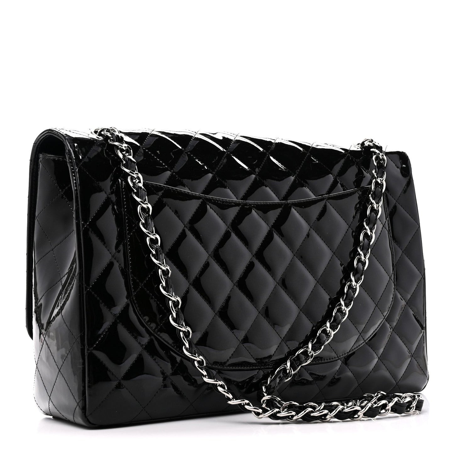 Patent Calfskin Sparkle Quilted Maxi Single Flap Black