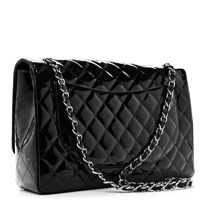 Patent Calfskin Sparkle Quilted Maxi Single Flap Black