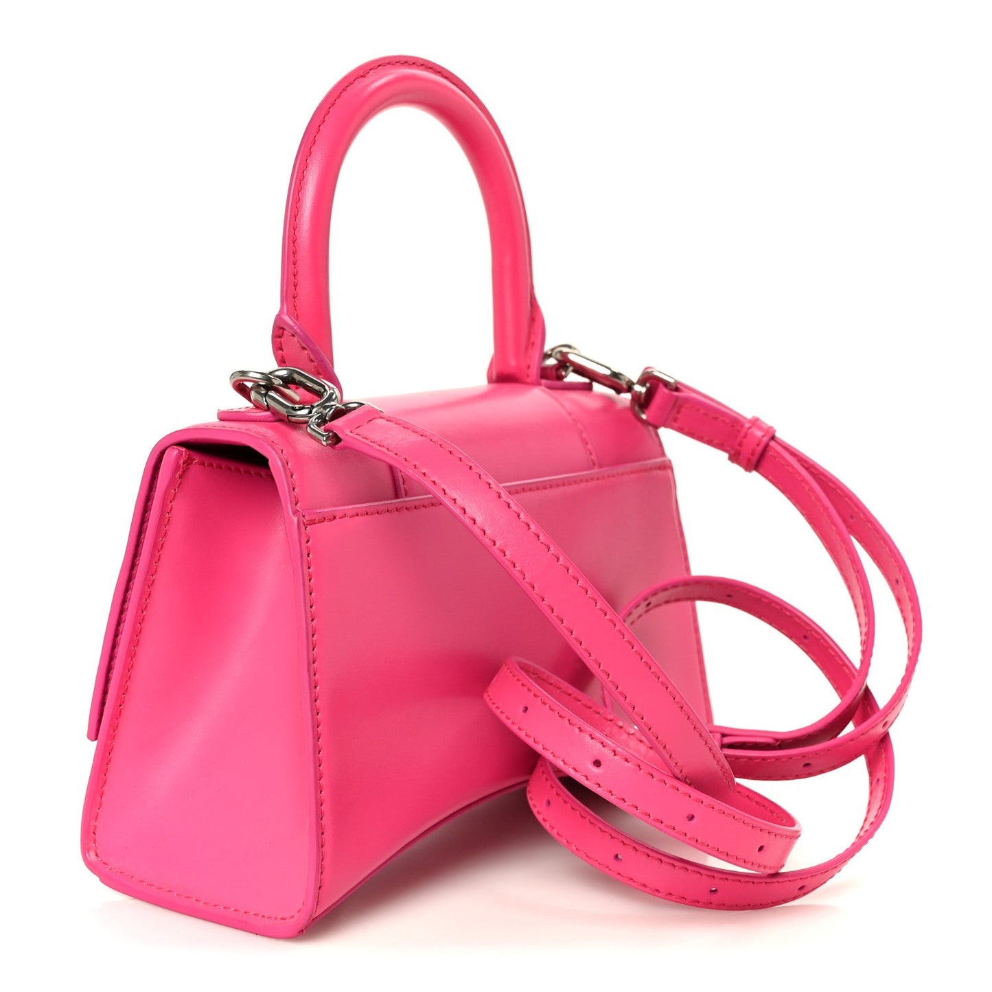 Shiny Box Calfskin Hourglass Top Handle Bag XS Acid Fuchsia