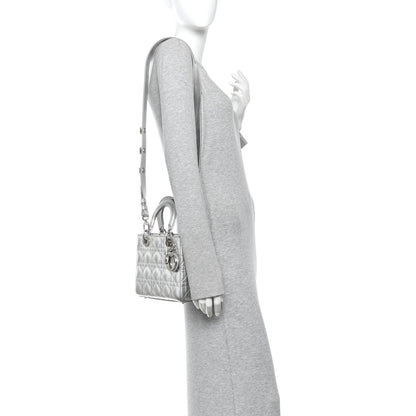 Metallic Grained Calfskin Cannage Small My ABCDior Lady Dior Silver