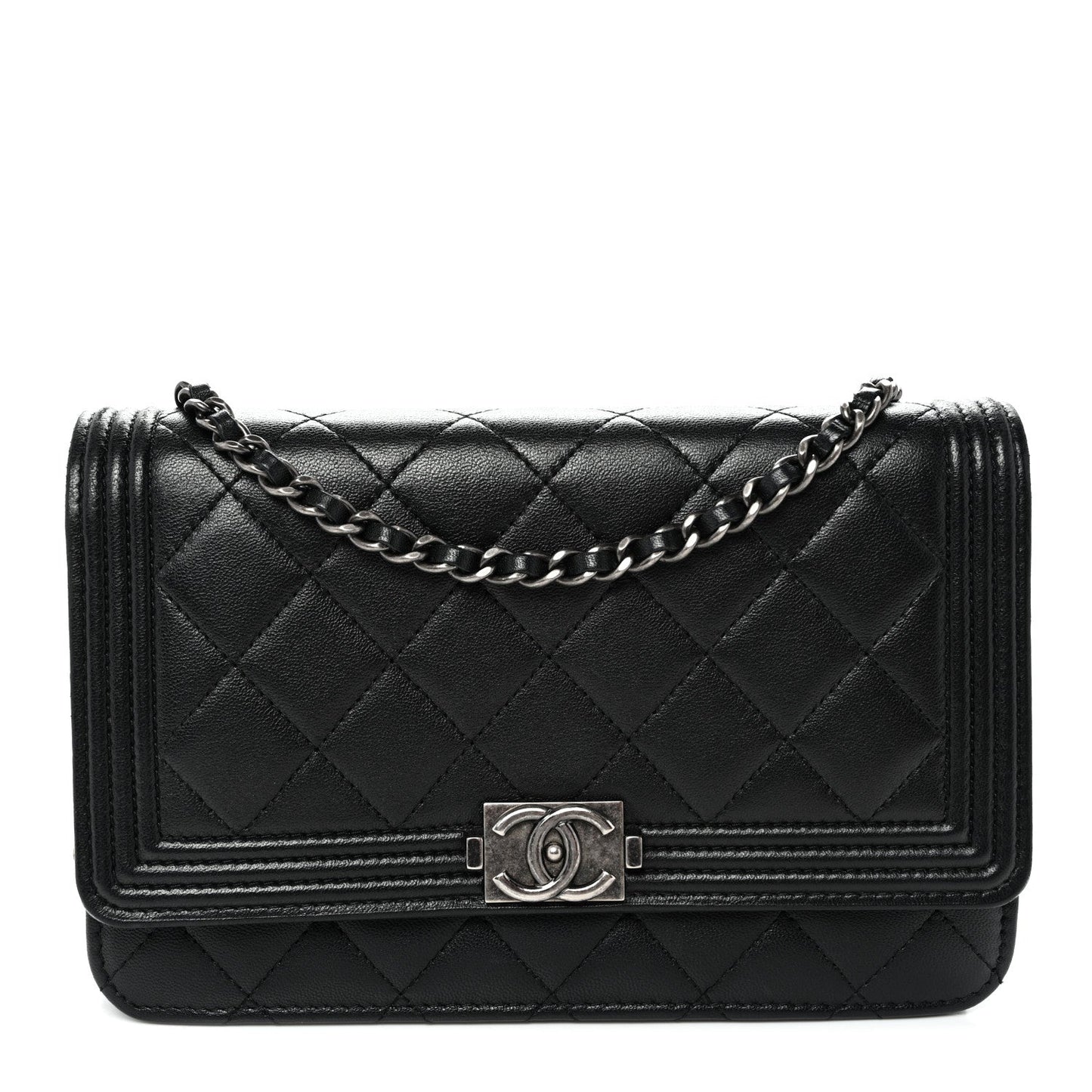 Lambskin Quilted Boy Wallet On Chain WOC Black