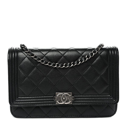 Lambskin Quilted Boy Wallet On Chain WOC Black