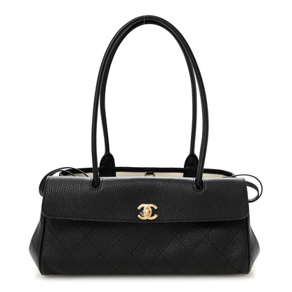 Grained Calfskin Stitched Urban Essentials Small Shopping Bag Black