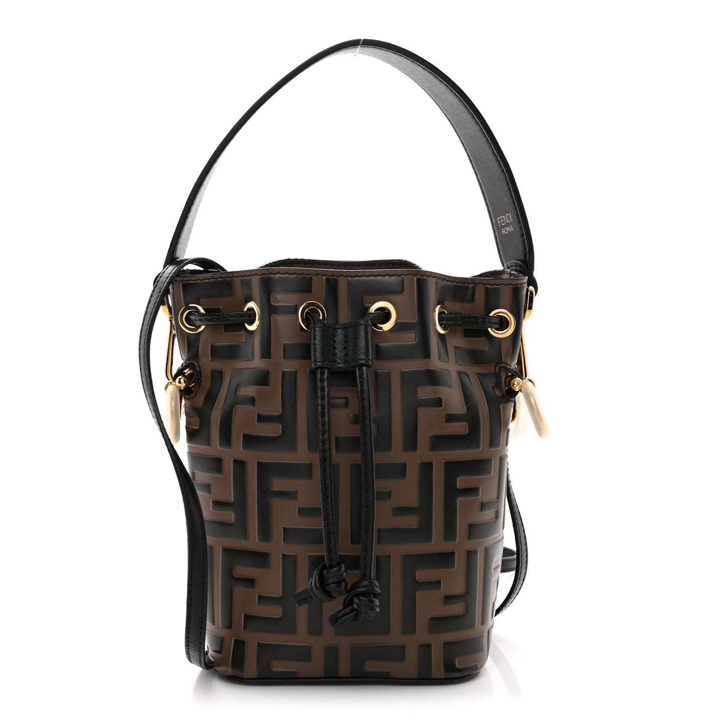 Vitello Liberty F is Fendi Bi-Color FF 1974 Embossed Mini Mon Tresor Bucket Bag Maya Black