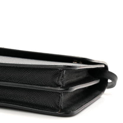 Saffiano Metal Flap Wallet With Strap Black