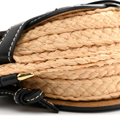 Calfskin Raffia Mini Gate Crossbody Bag Natural Black