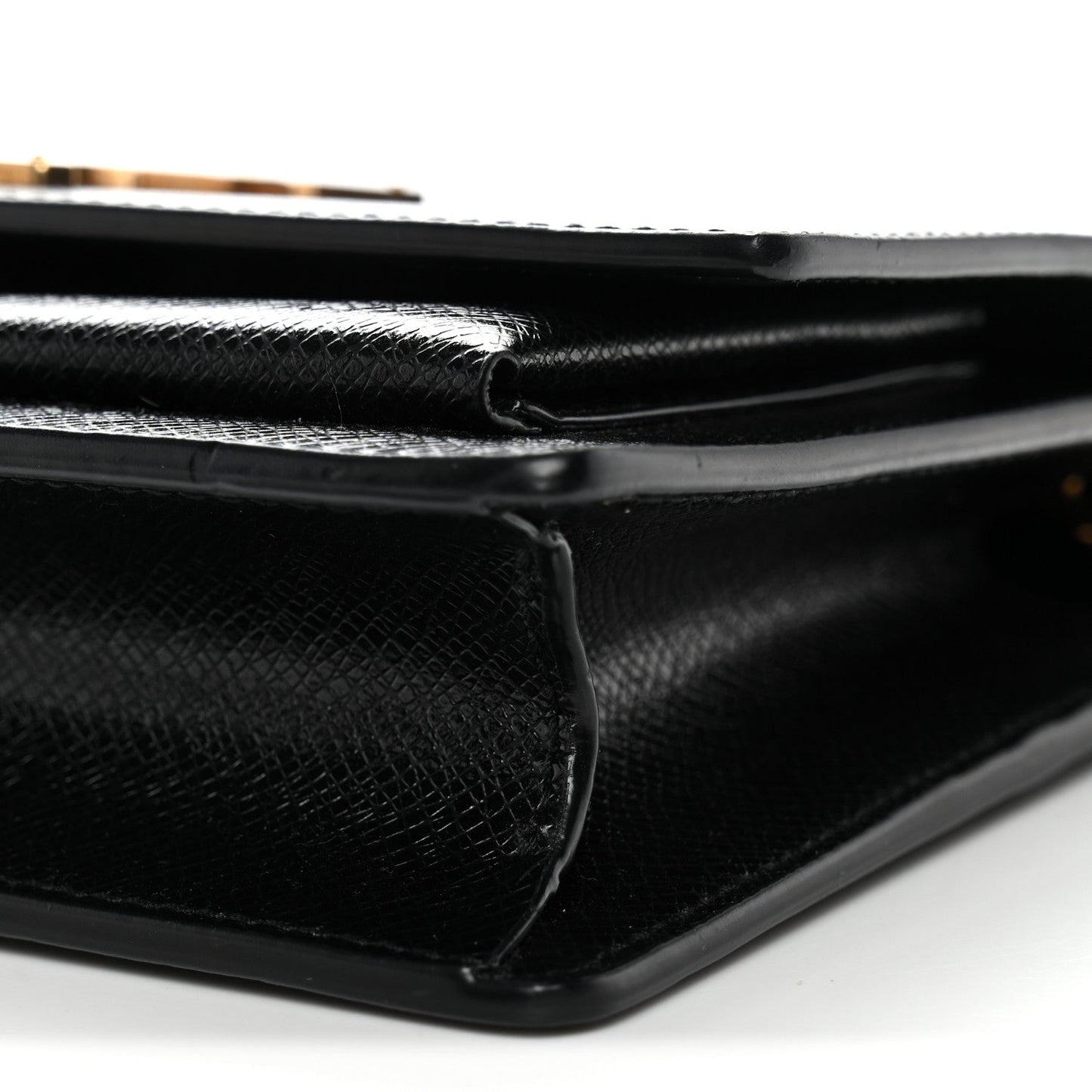 Coated Bark Calfskin Sunset Chain Wallet Black