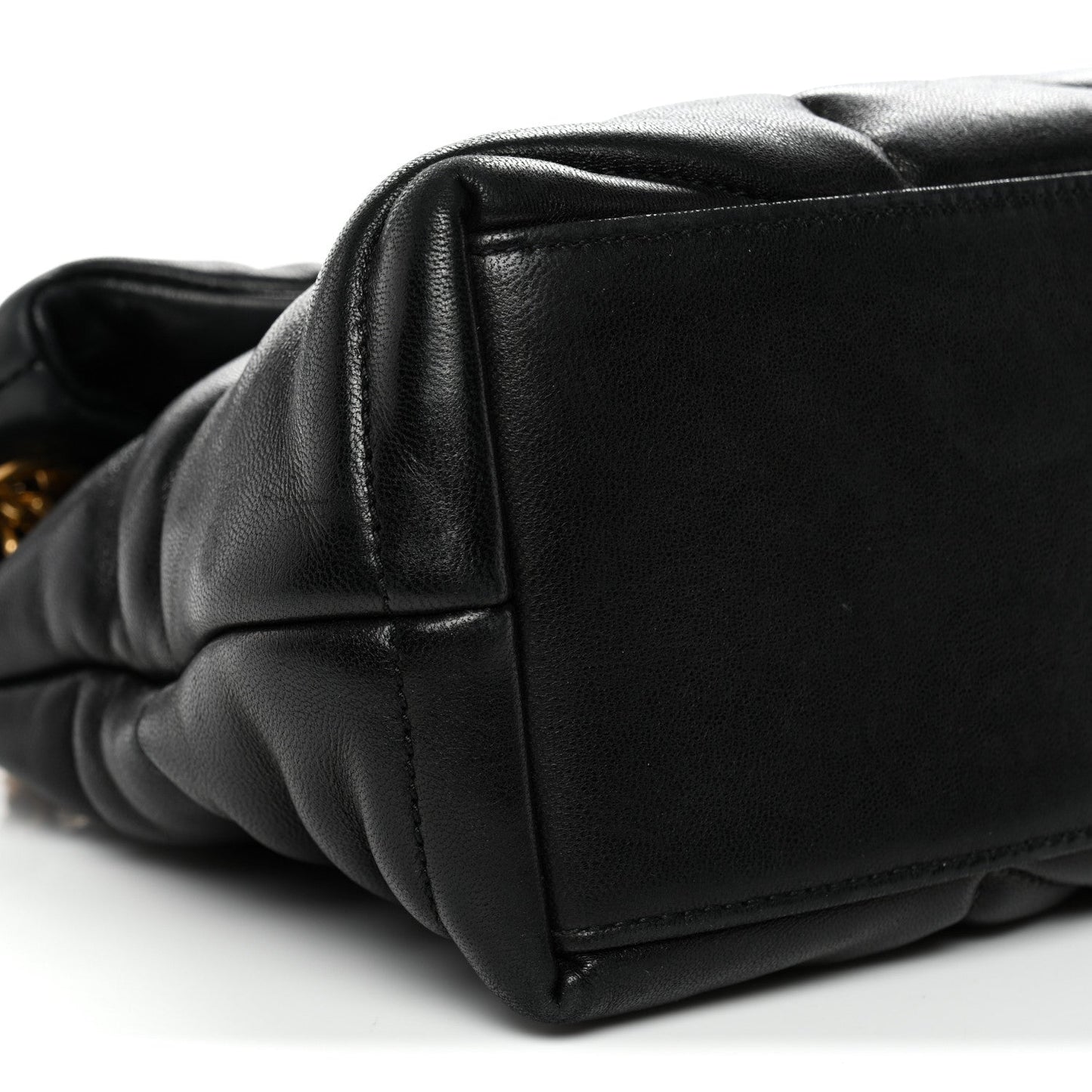 Lambskin Quilted Small Loulou Puffer Monogram Chain Satchel Black