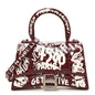 Crocodile Embossed Calfskin Graffiti Hourglass Top Handle Bag XS Dark Red White