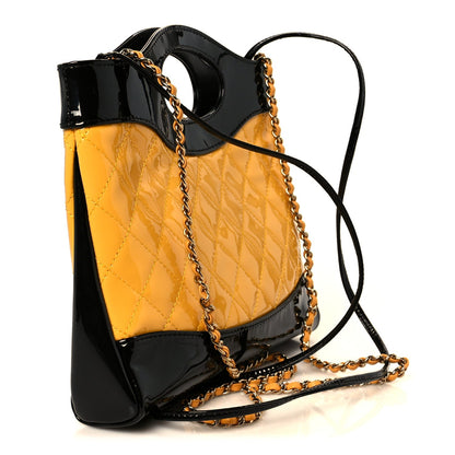 Patent Calfskin Quilted Mini 31 Shopping Bag Yellow Black