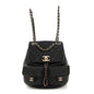 Shiny Caviar Quilted Medium Duma Pockets Drawstring Backpack Black