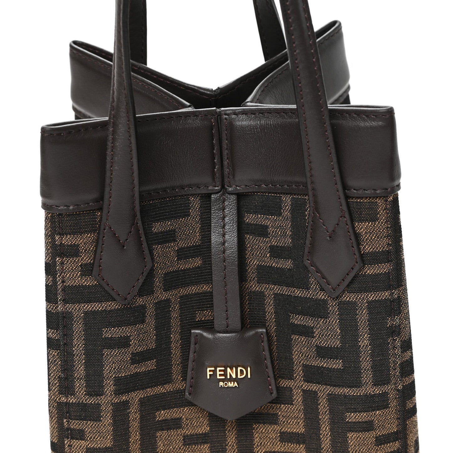 Fabric Jacquard Vitello Grace FF 1974 Mini Fendi Origami Tobacco Moro Ebano
