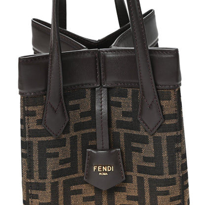 Fabric Jacquard Vitello Grace FF 1974 Mini Fendi Origami Tobacco Moro Ebano