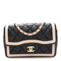 Shiny Lambskin Quilted Half Mini Flap Black Beige