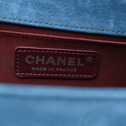 Nubuck Chevron Quilted Medium Boy Flap Blue