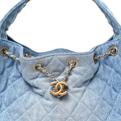 Washed Denim Quilted Small Chanel 25 Handbag Blue
