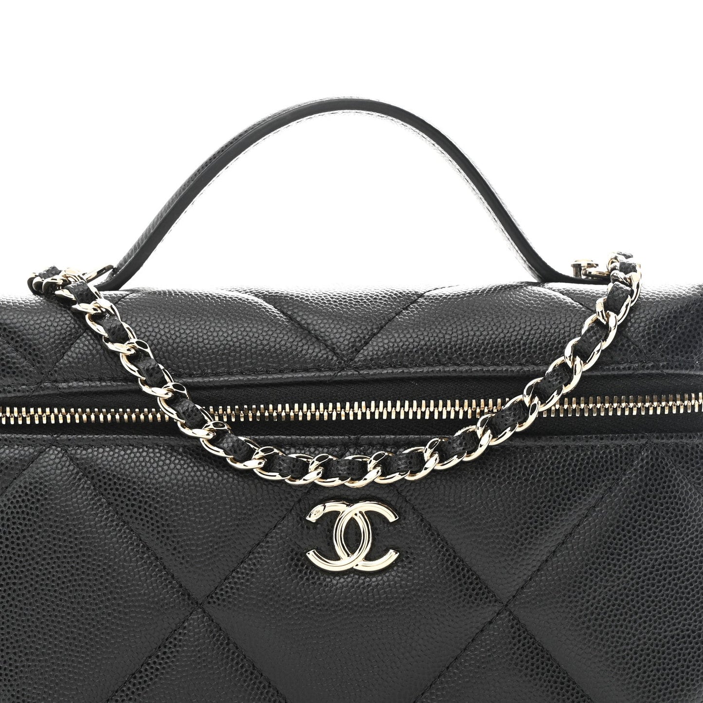 Caviar Quilted Top Handle Slim Vanity With Chain Black