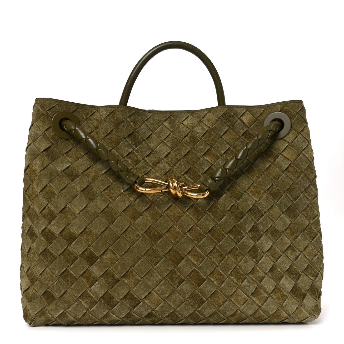 Suede Intrecciato Medium Andiamo Shoulder Bag Mud