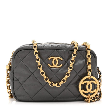 Metallic Calfskin Pearl Quilted CC Mini Camera Case Ruthenium