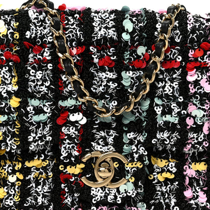 Tweed Sequin Small Single Flap Black Red Multicolor
