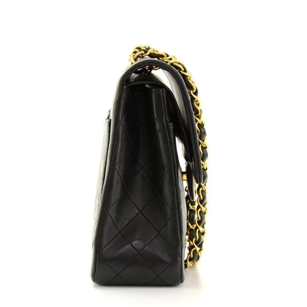CHANEL 2.55 10" Tall Double Flap Black Quilted Leather Shoulder Bag Vintage