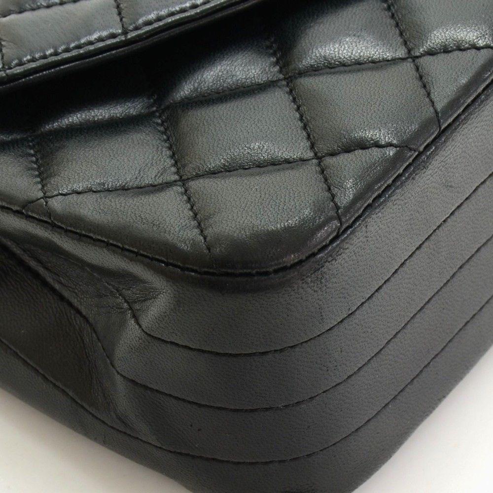 Vintage Chanel 9" Black Quilted Leather Shoulder Classic Flap Bag Excellent CC70