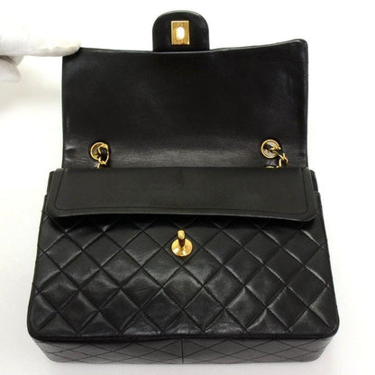 CHANEL 2.55 10" Tall Double Flap Black Quilted Leather Shoulder Bag Vintage