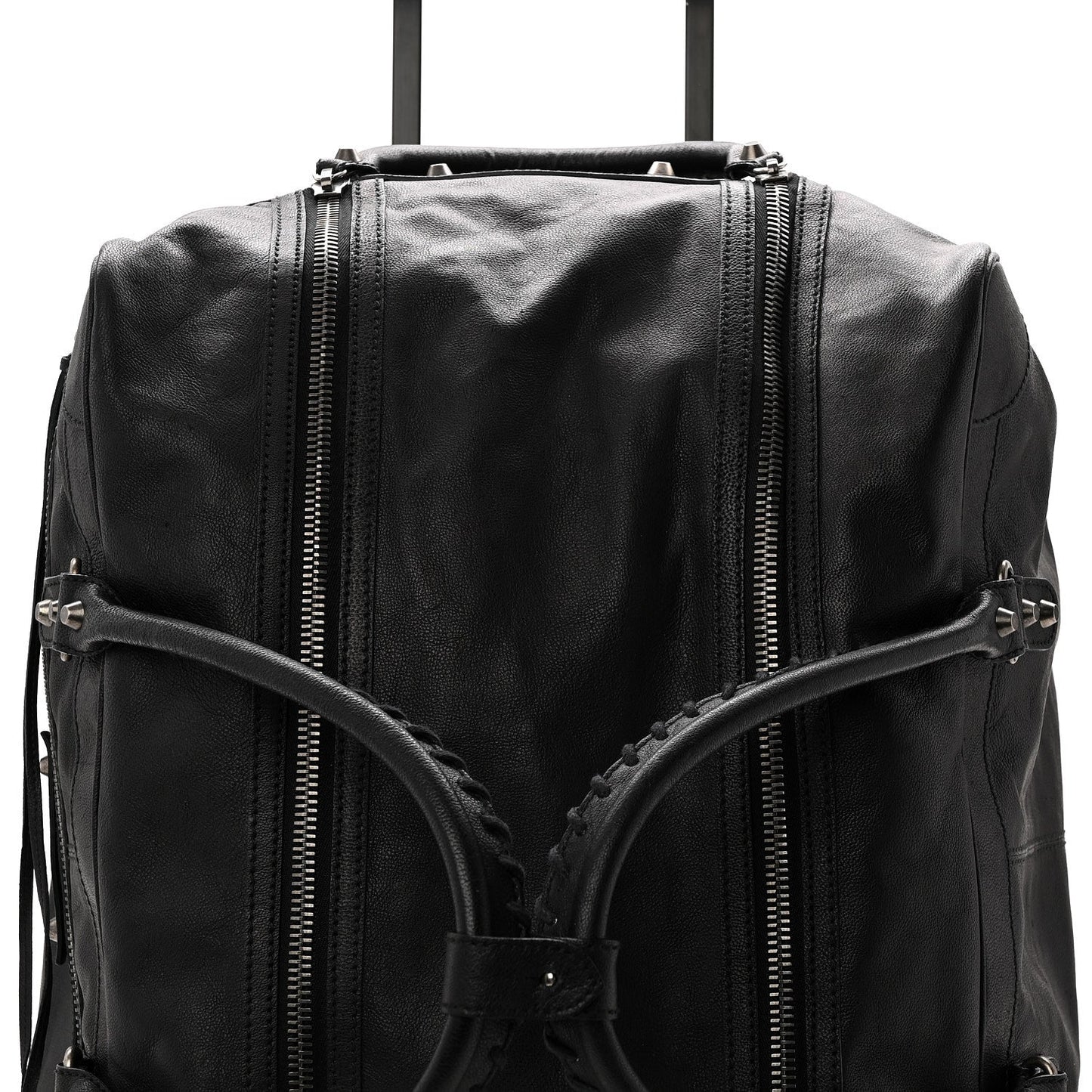 Agneau Silver Hardware Duffle Carry On Travel Bag Black
