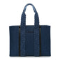 Denim Calfskin Large Braided Woody Ribbon Tote  Blue