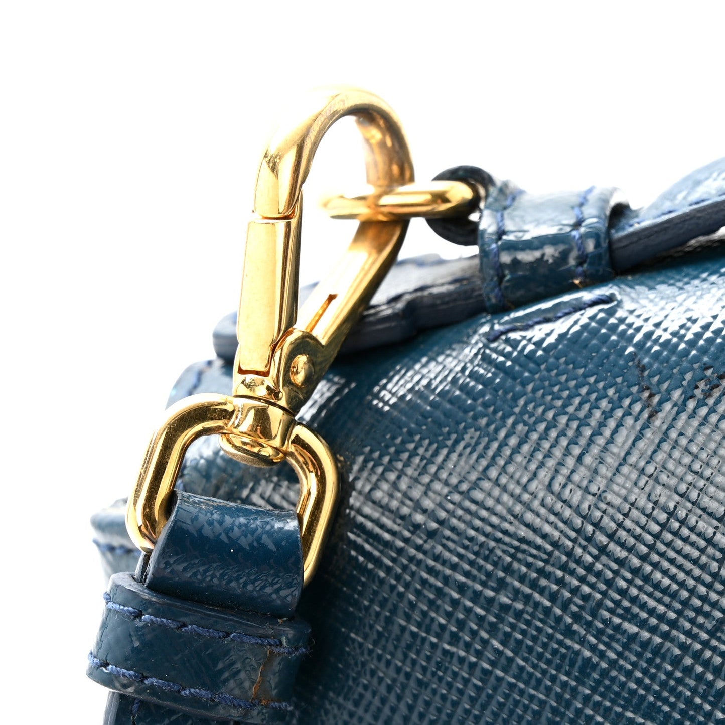 Saffiano Vernice Lock Flap Chain Bag Azzurro