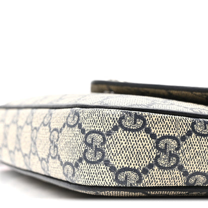 GG Supreme Monogram Textured Dollar Calfskin Web Mini Ophidia Envelope Shoulder Bag Beige Blue