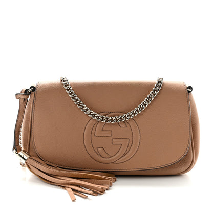 Pebbled Calfskin Medium Soho Flap Crossbody Camelia