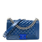 Patent Calfskin Quilted Medium Plexiglass Boy Flap Blue