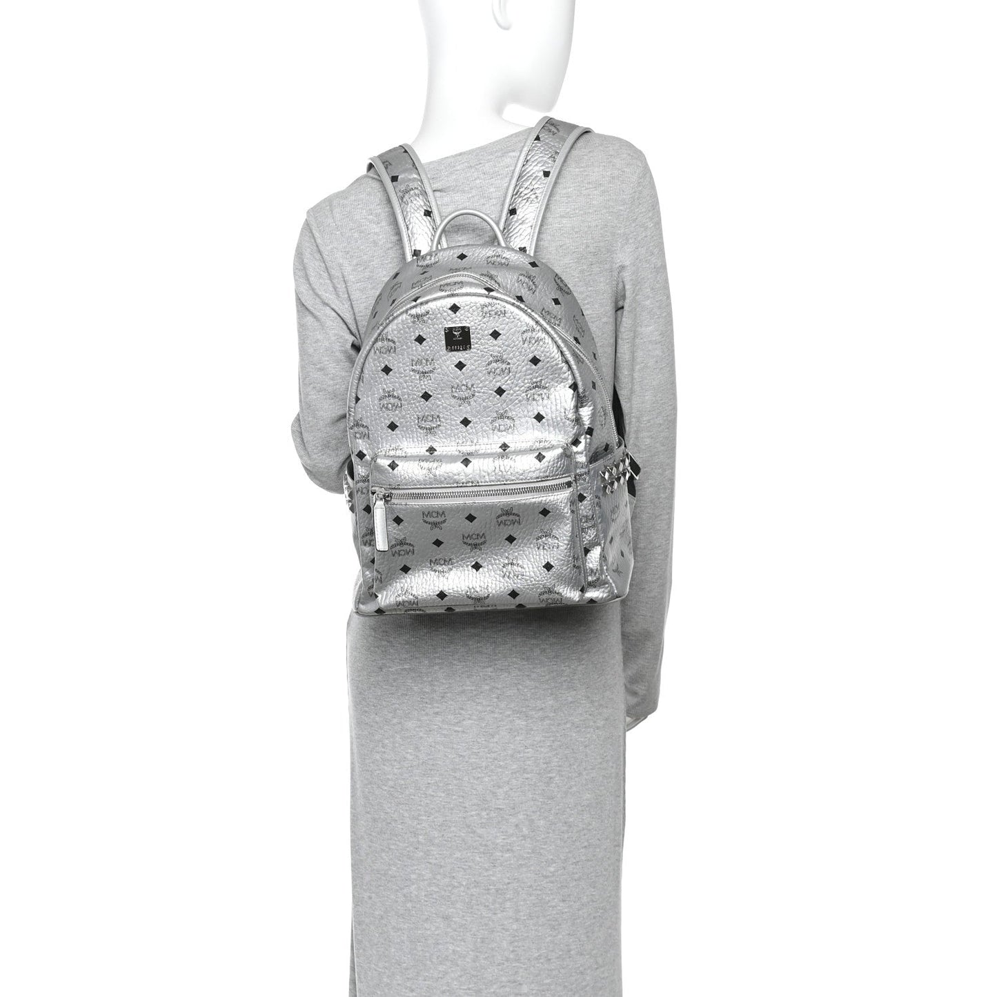 Metallic Visetos Medium Side Stud Stark Backpack Berlin Silver